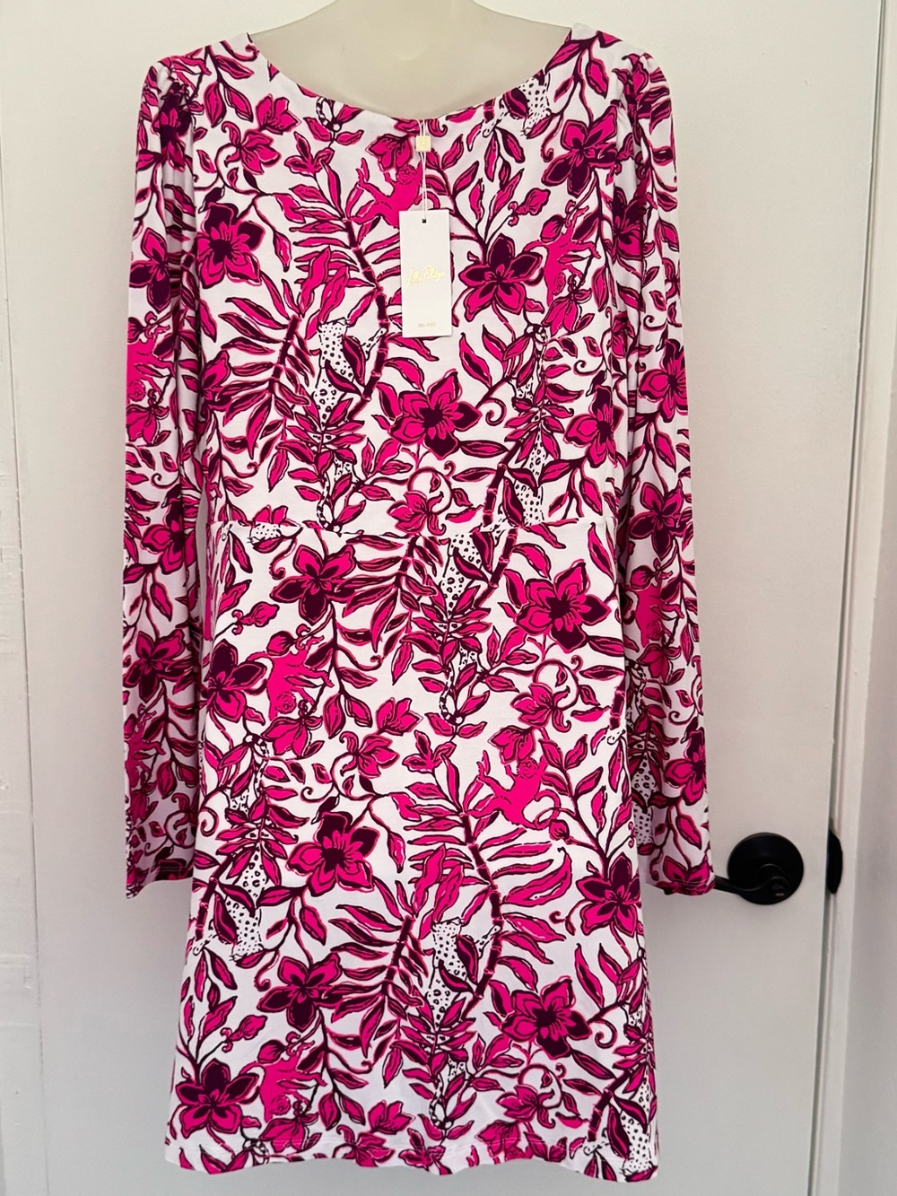 Lilly Pulitzer White and Fuchsia Floral Long Sleeve Dress - Picture 3 of 16